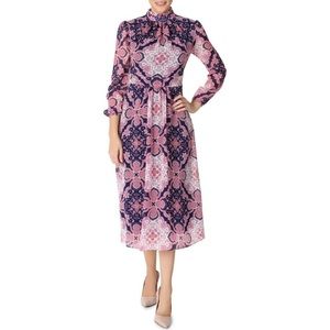 Julia Jordan Mock Neck Chiffon Midi Dress